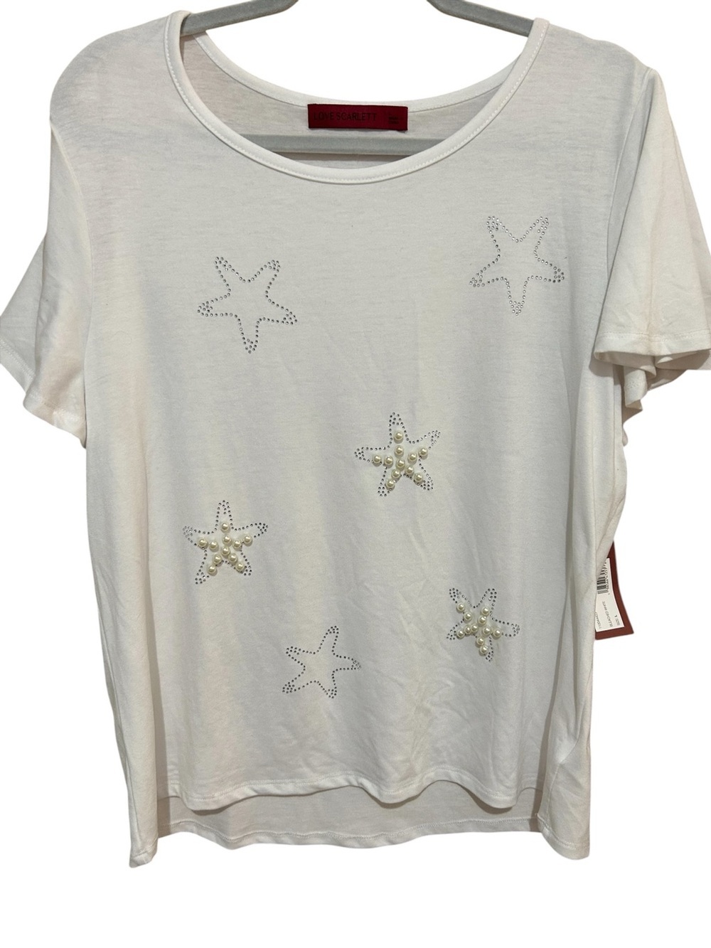 Scarlett White Short Sleeve Star Embellished Tee Size Large